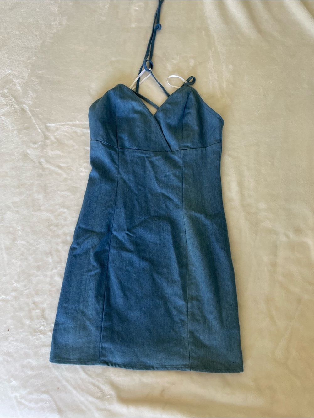 Lulu's Blue Chambray Halter Mini Dress